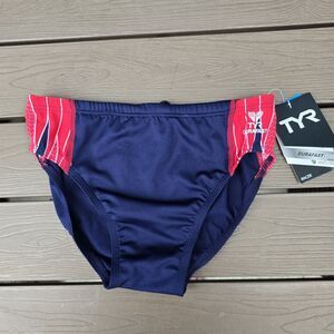TYR Men's Durafast Elite Phoenix Navy/Red Drawstring Swim Racer Brief SZ 30 New
